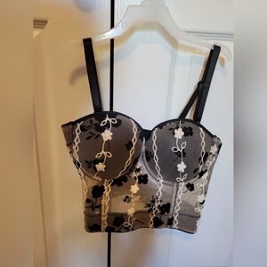 SHEIN Black and White Floral Lace Bustier